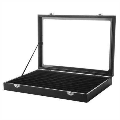 Jewelry Tray Holder Black 7 Line Slot Full Velvet Glass Top Lid Cover Display Box Case - SortWise®