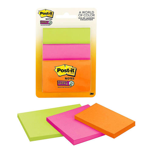 Postit® Super Sticky Notes, Assorted Sizes, 35 Sheets / Pads, 3 Pads/Pack