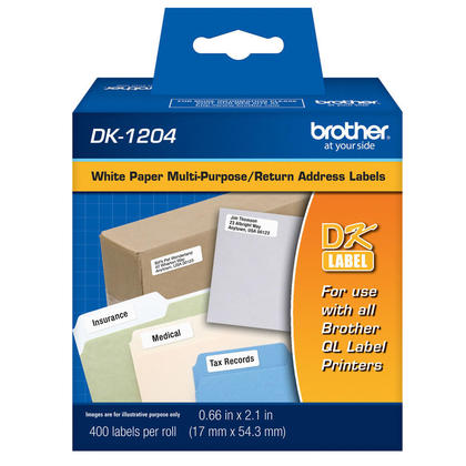 Brother DK1204 Die-Cut d'origine multi-usages etiquettes, 0,66 '' x 2,1 '' papier, 400 étiquettes