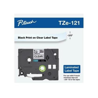 Brother TZe-121G Original Label Tape, 9mm (0.35''), Black on Clear