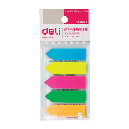 DELI 9064 Memo Paper, 44 x 12 mm, 20 Sheets × 5pcs, Assorted Colours