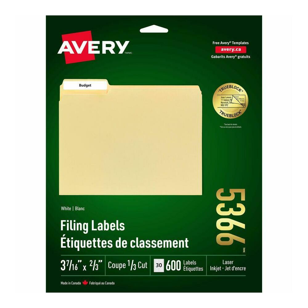 Permanent Filing Avery® TrueBlock™ Permanent Filing Labels for Laser/Inkjet, 2/3