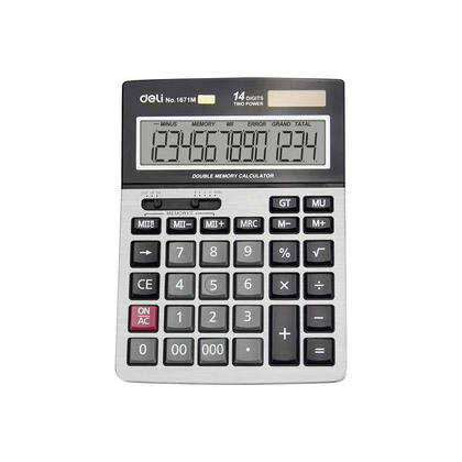 DELI ® 14-Digit Double Memory Desktop Calculator with Dual Power: Solar and Battery Backup (#1671M)