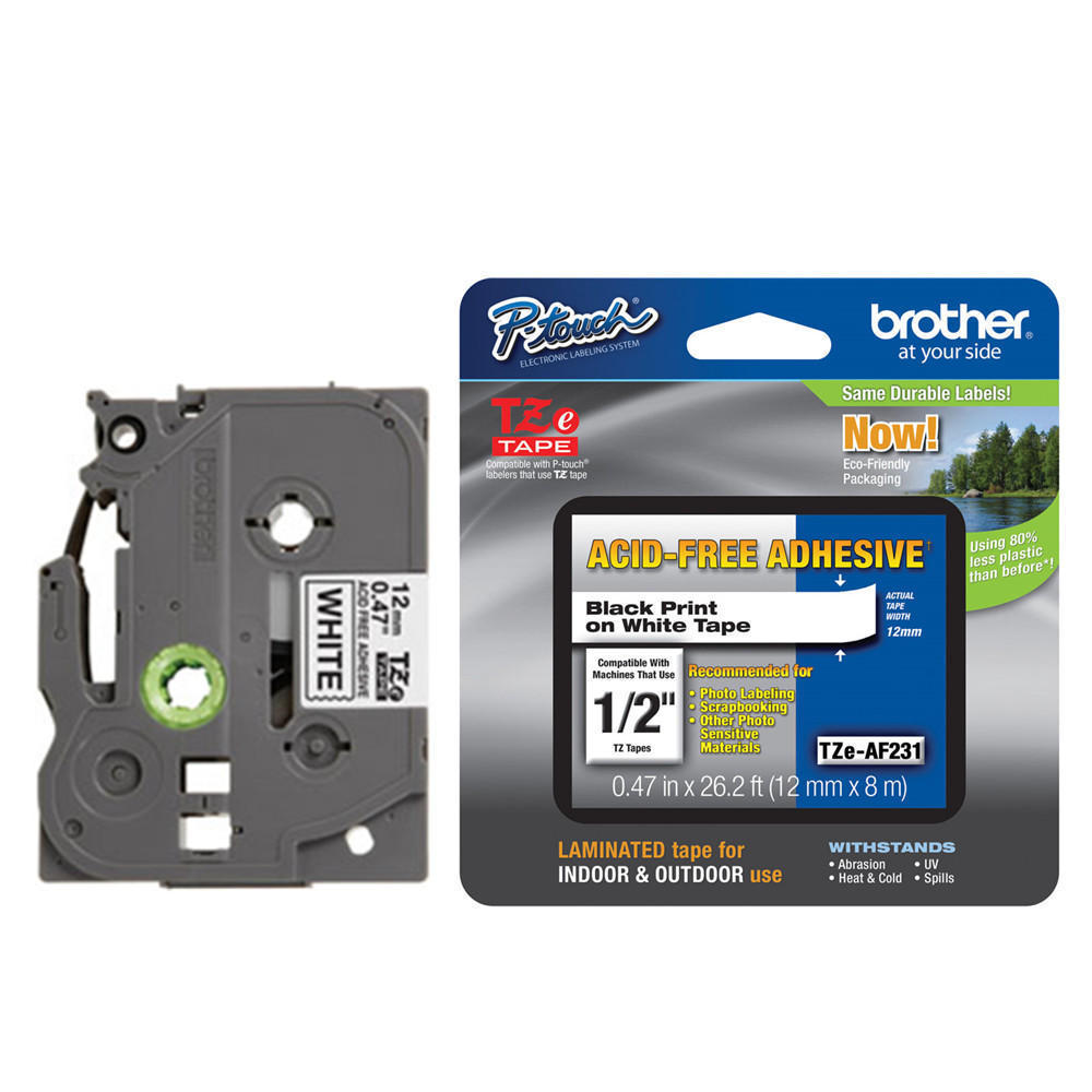 Brother TZeAF231 Original Laminated Lable Tape, 12mm (0.47"), Black on