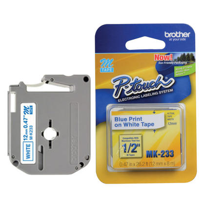 Brother MK-233 Original P-Touch M Series Tape, 12mm (0.47"), Blue on White