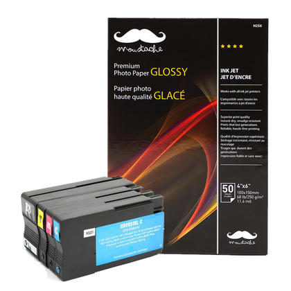 Remanufactured ( Compatible ) HP 950XL 951XL Ink cartridge Combo with Moustache® Photo Paper Glossy