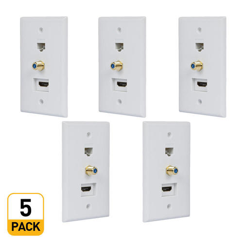Recessed HDMI Wall Plate, HDMI, FType Connector, RJ45 Cat5e Couplers