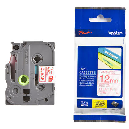 Brother TZe-132 d'origine ruban d'étiquettes, 12mm (0.47''), rouge sur clair