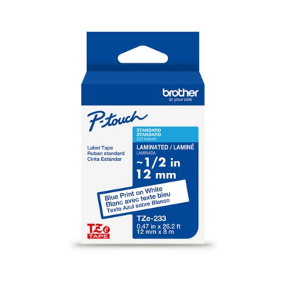 Brother TZe-233G Original Label Tape, 12mm (0.47''), Blue on White