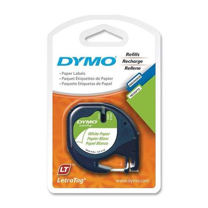 DYMO 91330 LetraTag Original Label Tape, 12mm (1/2") Black on White Paper