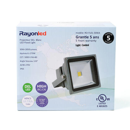 Outdoor 30W LED IP65 Waterproof 5000K 2850 Lms Flood Light Spot Light Wall Mount cUL listed