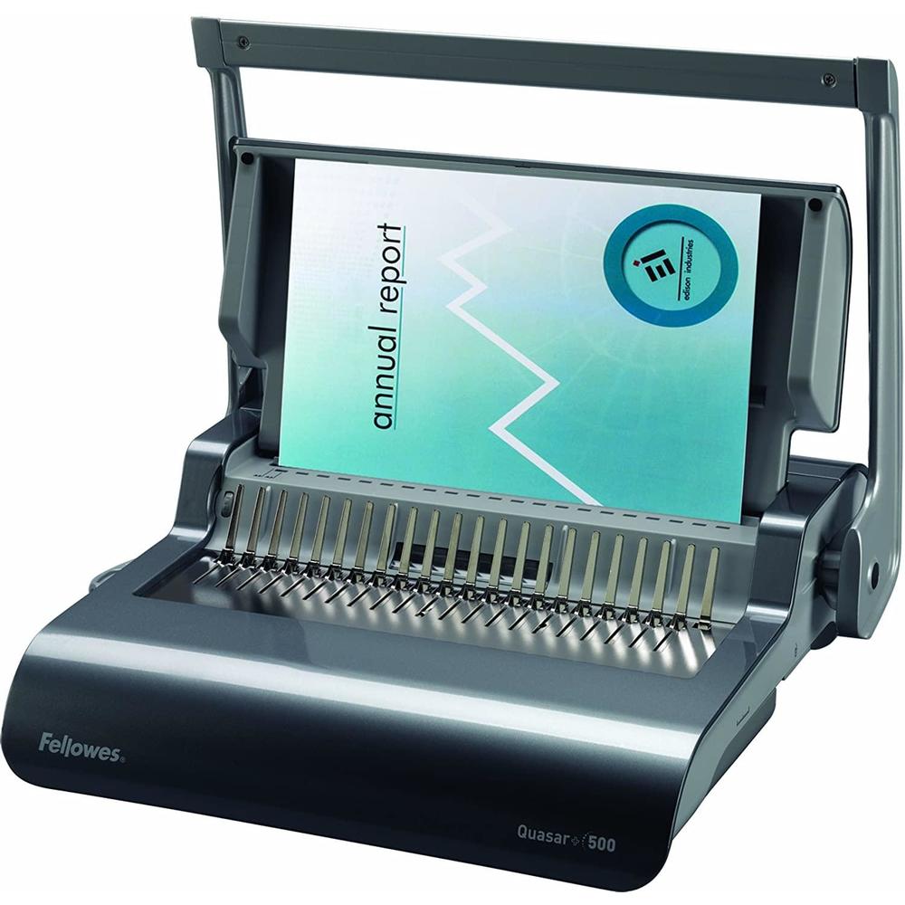 Relieuse Manuelle Fellowes Quasar+ - Capacité 500 Pages - 21 Trous Avec Kit 10 Peignes - Argent
