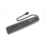 Cab 02615 Surge Protector Power Strip Power Strip 6x115vac 15A 2x5vdc 1 1A 300J surge noise filter Black 18in