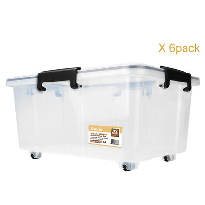 Plastic Latch Storage Box Ultra Stack Pull Container Clear 30L/32-Quart Organizer 6PACK - SortWise®