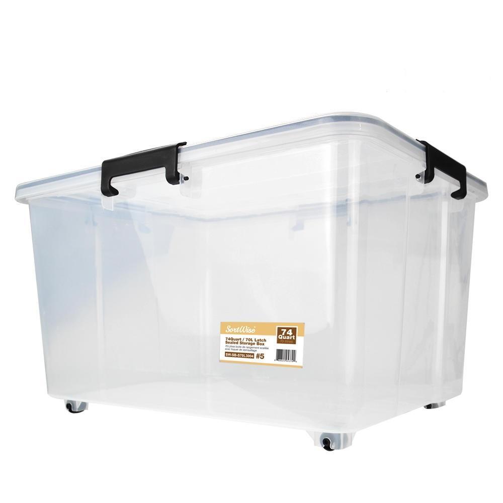 Plastic Latch Storage Box Ultra Stack Pull Container Clear Organizer 70L 4 Pack SortWise™