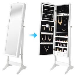 SortWise SW QH 15347 Watch Jewelry Storage Lockable Jewelry Mirror Cabinet Floor Standing Wooden Cosmetic Storage Organizer S