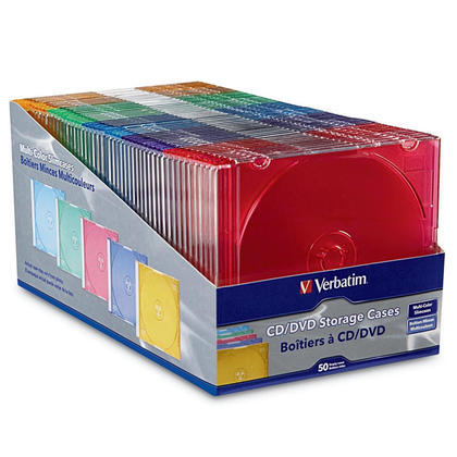 Verbatim CD/DVD Slim Jewel Storage Cases, Assorted Colors - 50 Pack