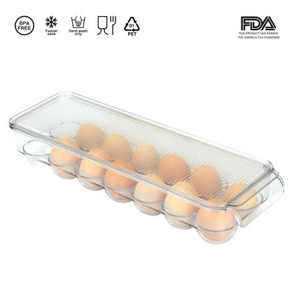 Covered Egg Holder - 14 Eggs, Long, Clear 1Pc - SortWise®