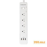 PrimeCables Cab C138 Surge Protector Power Strip 4 Outlet Type 3 Surge Protector Power Strip with 3 USB Ports 2100 Joule 1 5M