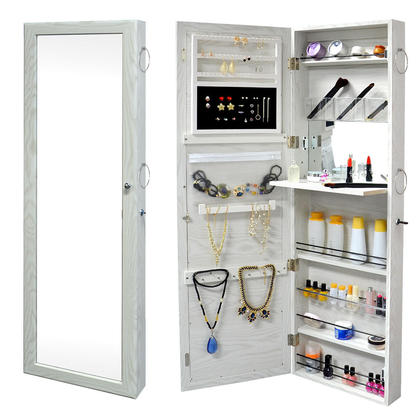 Wall Mounted Jewelry Organizer Cabinet, Large capacity and Lockable in White - SortWise®
