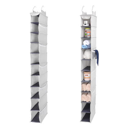 Hanging Clothes Storage Foldable Closet Toy Organizer Bag 10-Side Mesh Pockets Grey - SortWise®