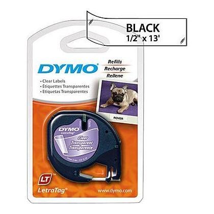 DYMO® 16952 LetraTag Original Label Tape, 12mm (1/2") Black on Clear