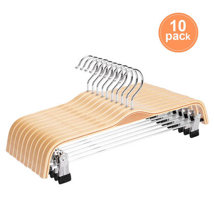 SortWise ® Natural Solid Wooden Suit Hangers with 2-Adjustable Rubber Natural Color, 10 Packs