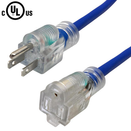 Cordon d'extension extérieur tout temps - 12AWG SJEOW - voyant d'alimentation - bleu