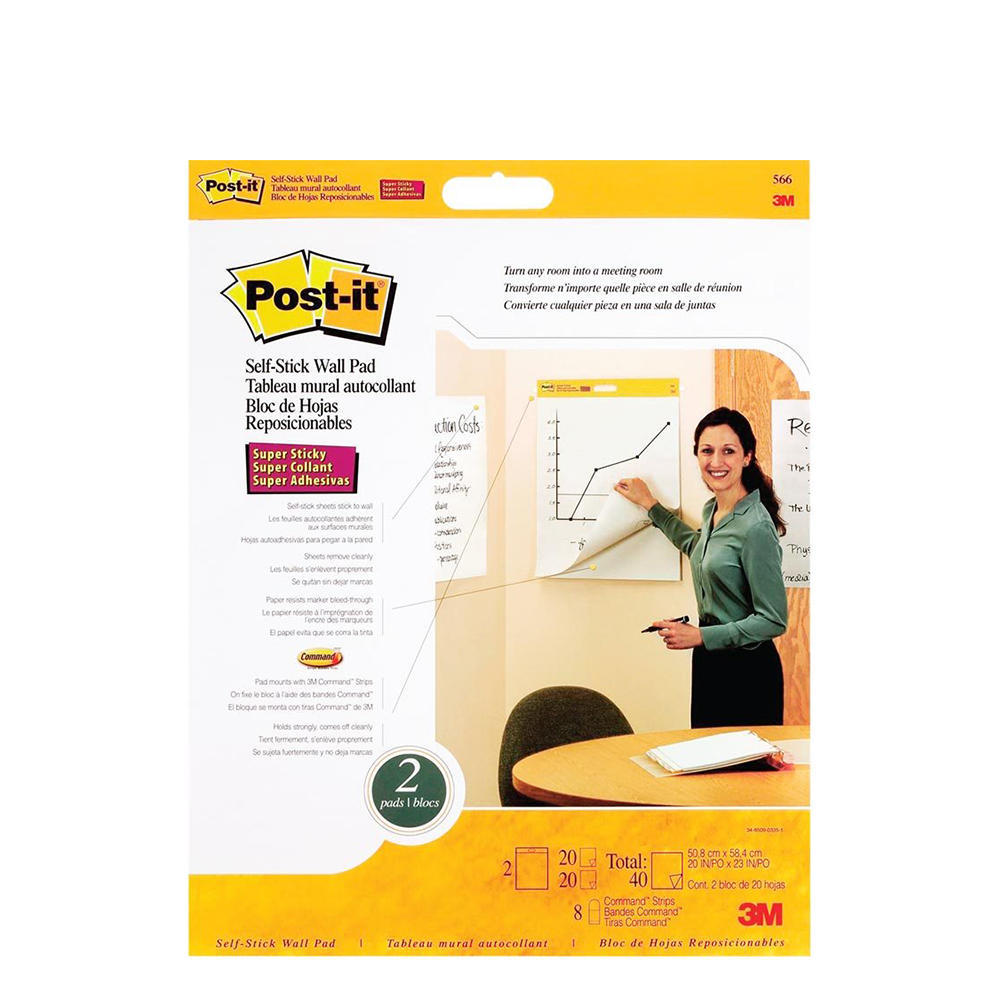 Postit® Wall Easel Pad, 20 in x 23 in, White 716308