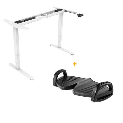 Sit-Stand Dual-Motor Adjustable ADR Desk Frame, Electric-White + Ergonomic Foot Rocker PrimeCables®