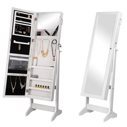 Armoire organisatrice en bois pour bijoux avec miroir, sur pied et verrouillable - SortWise®