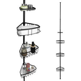 SortWise SW IRN 015 Hooks Wall Mount Adjustable Bathroom Shower Storage Constant Tension Corner Pole Caddy with 4 Baskets Sor