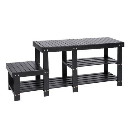 Shoe Bench Rack Boot Organizer Bamboo Storage Entryway Black Slim 2-tier - SortWise®