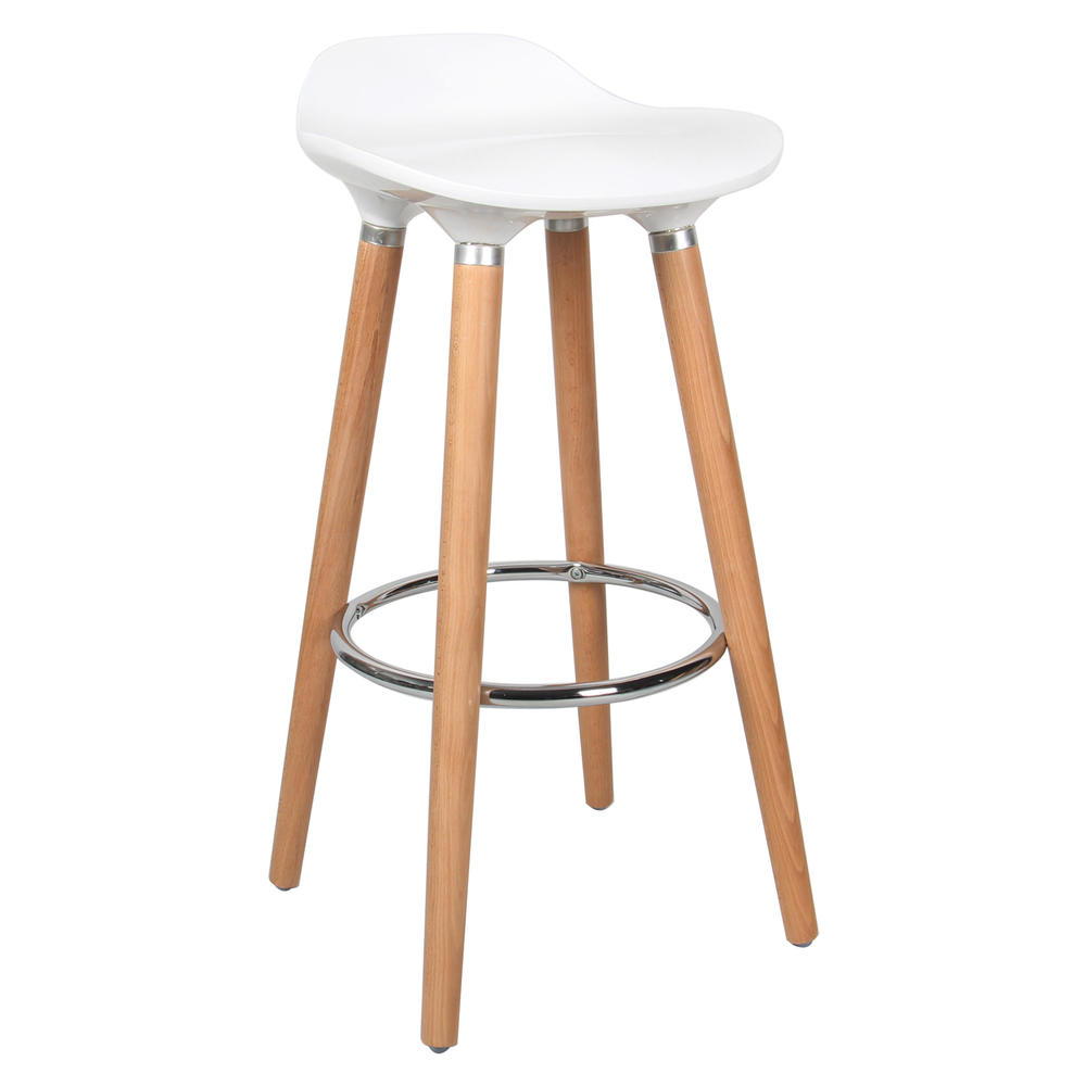 Contemporary Bar Stool with Wooden Legs, White Moustache®