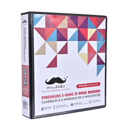 1-1/2" D-Ring Binder, 3 Rings, Letter Size, Black - Moustache®