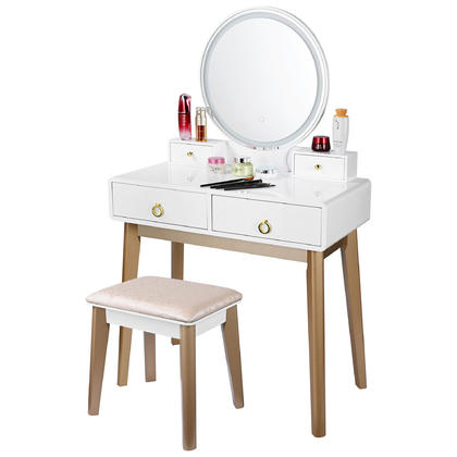 Makeup Vanity Table Set, Dressing Table with Dimming Mirror & 4 Drawers - SortWise®