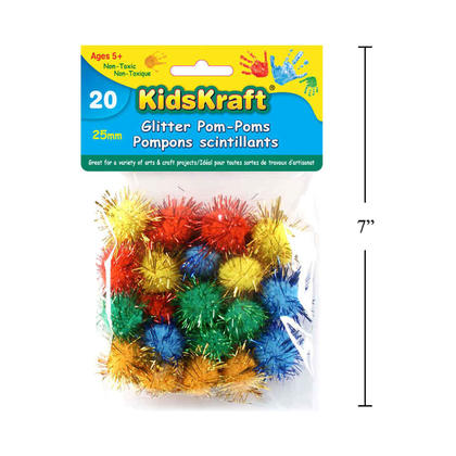 Creative Life Craft Pom Poms Glitter Balls Small Sparkle Balls, 25mm, 20pcs, Assorted Color