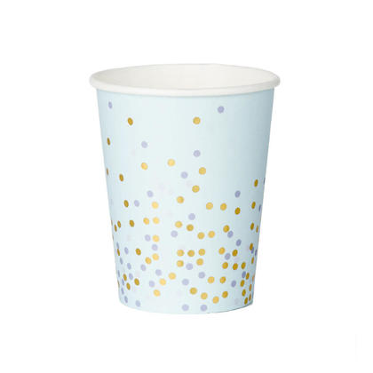 Party Paper Cup Metallic Gold Polka Dot 9oz Light Blue 24Pcs - LIVINGbasics®