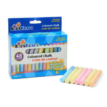 Non-Toxic Colored Chalk Sticks, Black Board Chalk in Window Box, 48 Pieces, 6 Assorted Colors