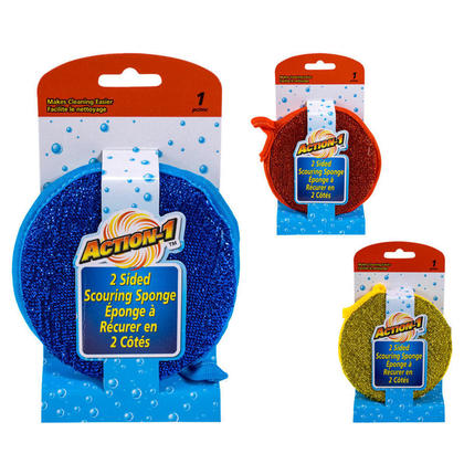 Terry/Net Round Shape Two Sided Sponge Scrubbing Sponges, 1 Randomized Color Per Pack