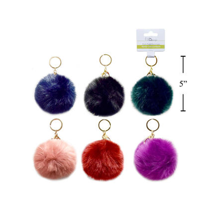 Pom Pom Key Chain Ring 10cm, 1 Randomized Color Per Pack