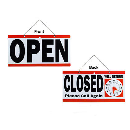 Signer "Ouvrir / Fermer" Avec "Will Return" Horloge Business Signes PVC 6 "x11.5" 0.6mm 1Pc