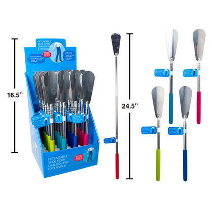 Telescopic Extendable Stainless Steel Shoe Horn with Collapsible Handle, Random Color