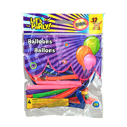 Magic Helium Balloons Assorted Color Long Balloons for Animal Shape, 12Pcs