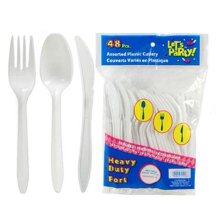 White Disposable Party Plastic Cutlery Assorted Set, 48Pcs