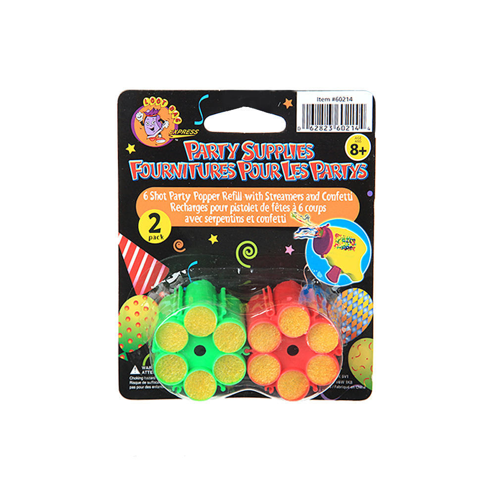 6 Shots Party Popper Gun Refill with Streamers and Confetti, 2Pcs