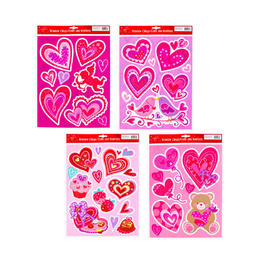 Other Brands LVC 19533 Valentine s Party Supplies V tines Window Clings 4asst designs 16 x12 1 randomized design per pack