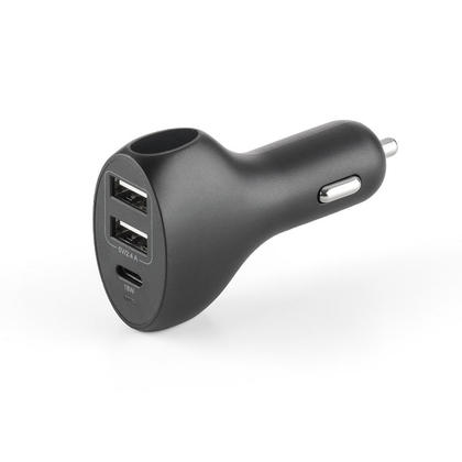 USB Type C Car Charger with PD Power Delivery 30W, One USB-C and Two USB-A Connector - PrimeCables®