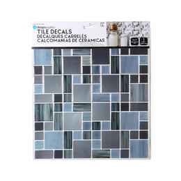 Other Brands LVC 10708 Wall Decor Peel and Stick Self Adhesive Square Gloss Tile Wall Decals Grey Blue Mottled 10 x10 iDesign