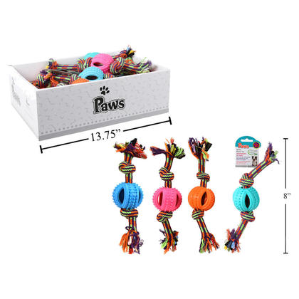 Pet Spiny Ball with Rope Knots Durable Tooth Grinding Toy, 8" x 2.5", 1 Randomized Color Per Pack